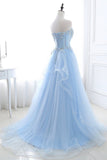 A Line Prom Dresses Sweetheart Tulle With Applique Sweep