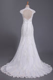 V Neck Wedding Dress Open Back Mermaid/Trumpet With Lace Skirt And