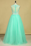Scoop A Line Tulle Prom Dresses With Applique Floor