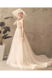 Ivory Jewel Sleeveless Tulle Wedding Dress With Lace A Line Pleats Open Back Bridal