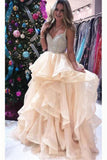 Newest Spaghetti Straps Ball Gown Beading Champagne Princess Prom Dresses Quinceanera