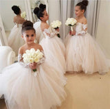 Ball Gown Long Sleeve Tulle Appliques Flower Girl Dresses with Bowknot, Baby Dresses STA15560