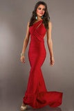Elegant Prom Dresses Red Sheath/Column One Shoulder Chiffon Sweep/Brush