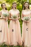 Beautiful Long A-Line Pink Elegant A-Line Lace Tulle Bridesmaid