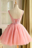 A Line Scoop Homecoming Dresses Tulle With Applique And