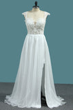 Chiffon A Line Straps Wedding Dresses With Applique And