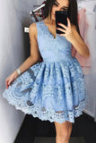 Homecoming Dresses V Neck Tulle With Applique Short/Mini A