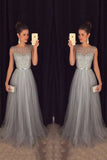 Scoop A Line Prom Dresses With Sash And
