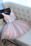 Tulle Homecoming Dresses A Line V Neck Sequined