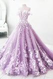 Ball Gown Off the Shoulder V Neck Tulle Lavender Beads Prom Dresses, Quinceanera Dresses STA15562