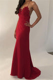 Sexy Red Spaghetti Straps V Neck Mermaid Prom Dresses, Long Evening Dress STA15597