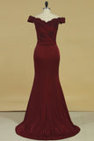 Prom Dresses Spandex Off The Shoulder With Applique Sweep