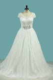 Wedding Dresses A Line V Neck Lace & Tulle With Sash