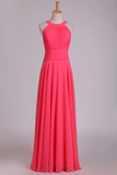 Bridesmaid Dresses Scoop Ruched Bodice Chiffon A Line Floor Length