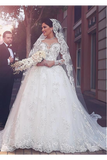 A Line Round Neck Tulle Wedding Dresses With Appliques Wedding STAPYP3F2BA