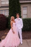 Ball Gown Pink Tulle Spaghetti Straps Prom Dresses, Long Cheap Formal Dresses STA15068