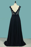 Prom Dresses A Line Scoop Chiffon With Applique Floor
