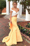 Pretty Ivroy And Yellow Long Mermaid Modest Prom Dresses Prom