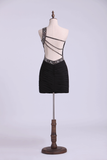 Black Homecoming Dresses Sheath Short/Mini One Shoulder With Ruffle And Beading