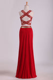 Open Back Prom Dresses Two Pieces Spandex With Beads And Slit Sheath