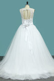 Wedding Dress A-Line Scoop Tulle With Applique And Sash Court
