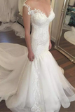 V Neck Tulle With Applique Mermaid Court Train Wedding