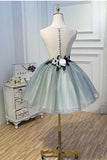 Luxury Waist Flowers See Through Backside Lolita Dress, Short Tulle Homecoming Dresses STA14980