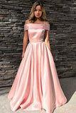 Simple Elegant Long Off The Shoulder Pink Prom Dresses With