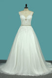 Spaghetti Straps Tulle Wedding Dresses With Applique And Sash Court Train