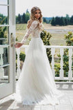 Chic A-Line Long Sleeves Lace Bodice See Through Wedding Dresses Backless Country Wedding STAPY73AEE8