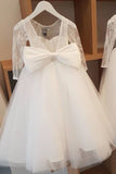 Ball Gown Lace Long Sleeves Flower Girl Dress With Bowknot Back, Round Neck Baby Dresses STA15058
