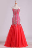Sweetheart Prom Dresses Beaded Bodice Floor Length Tulle Lace