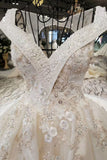 Champagne Wedding Gown V Neck Royal Train Handmade Beading Lace Up