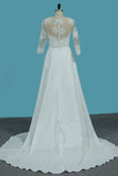 V Neck 3/4 Length Sleeves Chiffon Wedding Dresses With Applique A