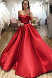 Red Ball Gown Off the Shoulder V Neck Satin Prom Dresses, Evening STA15660