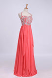 Hot Selling Prom Dresses Halter A-Line Floor Length Chiffon Color Watermelon Only