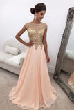 Chiffon Prom Dresses A Line Scoop With Applique Sweep