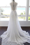 Simple Spaghetti Straps Backless With Split Side Appliques Beach Wedding Dresses