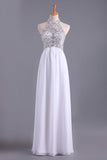 White Hater Prom Dresses A Line Chiffon With