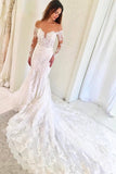 Scoop Long Sleeves Mermaid Wedding Dresses Tulle With Applique