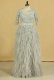 Plus Size Silver Scoop Half Sleeve A Line Mother Of The Bride Dresses With Applique Tulle