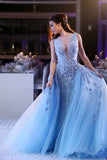 Scoop Prom Dresses Mermaid Tulle With Applique Sweep