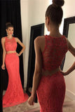 Two-Piece Scoop Prom Dresses Mermaid Lace Sweep