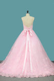 Tulle A Line Sweetheart Wedding Dresses With Applique And Sash