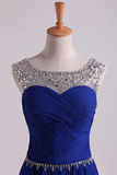 Scoop Prom Dresses A Line Pleated Bodice Chiffon With Beads Dark Royal