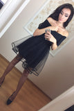 Cocktail Dresses A Line Boat Neck Short Sleeves Tulle Zipper