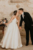 Simple Ivory Sleeveless Beach Wedding Dress Floor Length Satin Spaghetti Straps Bridal