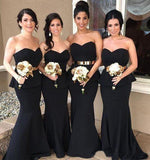 Elegant Mermaid Black Sweetheart Strapless Bridesmaid Dresses with Lace STA20462