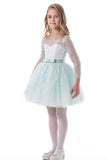 Flower Girl Dresses A Line Boat Neck Long Sleeves Lace