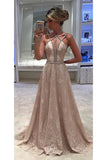 A Line Spaghetti Straps Lace With Beading Sweep Train Prom